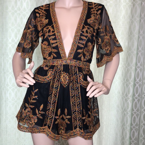 Gold & Black detailed Romper - Picture 10 of 13